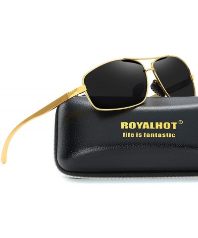 Sport Men Polarized Sunglasses Rectangle Aloly Frame Sun Glasses Driving Glasses 90091 - Gold Grey - CZ18WYST2EI $16.33