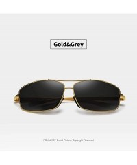 Sport Men Polarized Sunglasses Rectangle Aloly Frame Sun Glasses Driving Glasses 90091 - Gold Grey - CZ18WYST2EI $16.33
