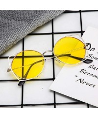 Round Glasses for Women- Tigivemen Cat Eye Mirrored Flat Lenses Metal Frame Multicolor Sunglasses - Yellow - CI18RLKGE8Q $18.40