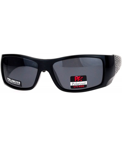 Wrap Pablo Zanetti Polarized Sunglasses Mens Classic Rectangle Biker Frame - Black (Black) - CR189LS0IRU $20.81