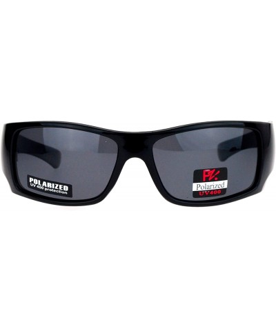 Wrap Pablo Zanetti Polarized Sunglasses Mens Classic Rectangle Biker Frame - Black (Black) - CR189LS0IRU $10.81