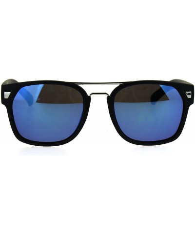 Rectangular Mens Retro Minimal Mob Rectangular Horned Plastic Sunglasses - Blue Mirror - CG184YC86HA $22.36