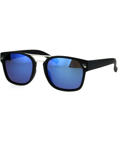 Rectangular Mens Retro Minimal Mob Rectangular Horned Plastic Sunglasses - Blue Mirror - CG184YC86HA $11.95