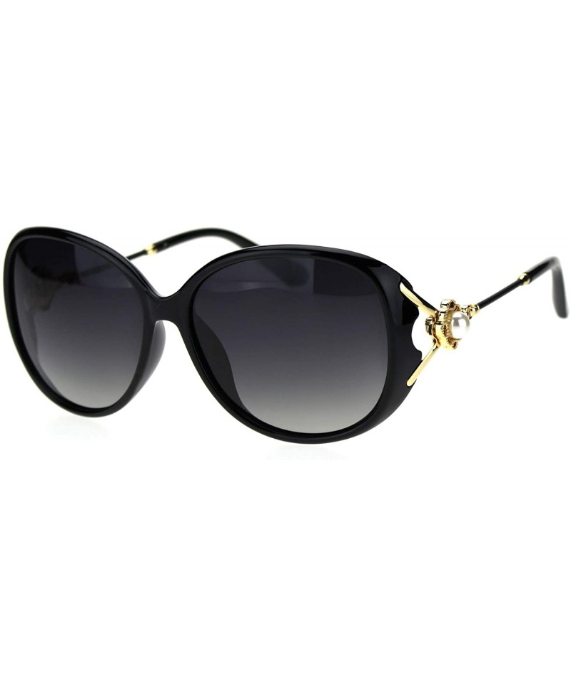 Butterfly Polarized Lens Womens Pearl Jewel Gem Brooch Hinge Butterfly Sunglasses - Black Smoke - C618TOXGTK8 $17.29