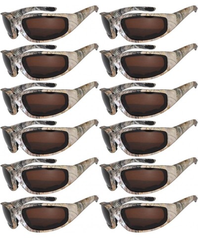 Sport Set of 12 Pairs Motorcycle CAMO Padded Foam Sport Glasses Colored Lens - Camo2_brown_12_pairs - CX1855CIUUE $46.34