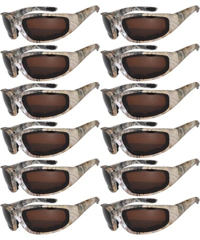 Sport Set of 12 Pairs Motorcycle CAMO Padded Foam Sport Glasses Colored Lens - Camo2_brown_12_pairs - CX1855CIUUE $46.34