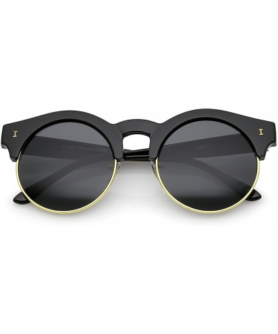 Semi-rimless Modern Horn Rimmed Metal Trim Round Flat Lens Half Frame Sunglasses 51mm - Black-gold / Smoke - CX17YHULC29 $19.19