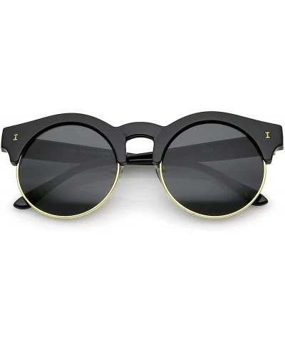 Semi-rimless Modern Horn Rimmed Metal Trim Round Flat Lens Half Frame Sunglasses 51mm - Black-gold / Smoke - CX17YHULC29 $19.72