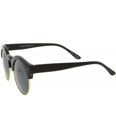 Semi-rimless Modern Horn Rimmed Metal Trim Round Flat Lens Half Frame Sunglasses 51mm - Black-gold / Smoke - CX17YHULC29 $12.09