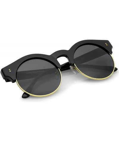 Semi-rimless Modern Horn Rimmed Metal Trim Round Flat Lens Half Frame Sunglasses 51mm - Black-gold / Smoke - CX17YHULC29 $12.09