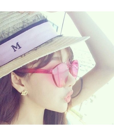 Rimless Oversized One Piece Rimless Tinted Sunglasses Clear Colored Lenses - Rose Pink - CI199CDUIYW $9.36