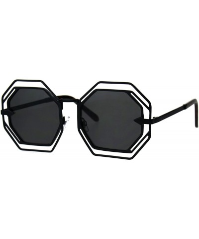 Oversized Octagon Shaped Sunglasses Womens Trendy Fashion Double Metal Frame - Black (Black) - CD187EHZ6HT $23.86