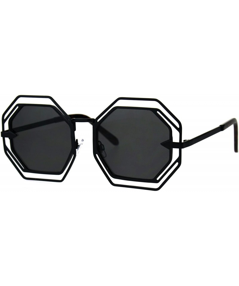 Oversized Octagon Shaped Sunglasses Womens Trendy Fashion Double Metal Frame - Black (Black) - CD187EHZ6HT $23.54