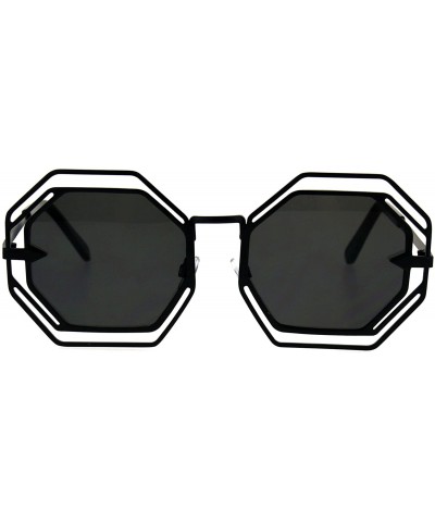 Oversized Octagon Shaped Sunglasses Womens Trendy Fashion Double Metal Frame - Black (Black) - CD187EHZ6HT $23.54