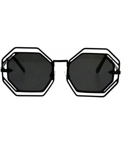 Oversized Octagon Shaped Sunglasses Womens Trendy Fashion Double Metal Frame - Black (Black) - CD187EHZ6HT $11.30