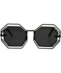 Oversized Octagon Shaped Sunglasses Womens Trendy Fashion Double Metal Frame - Black (Black) - CD187EHZ6HT $23.54