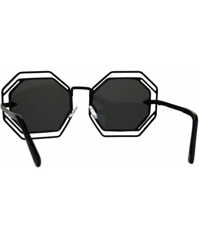 Oversized Octagon Shaped Sunglasses Womens Trendy Fashion Double Metal Frame - Black (Black) - CD187EHZ6HT $11.30