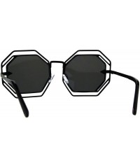 Oversized Octagon Shaped Sunglasses Womens Trendy Fashion Double Metal Frame - Black (Black) - CD187EHZ6HT $23.54