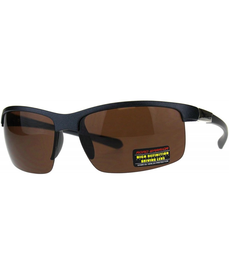 Rimless HD High Definition Lens Sunglasses Road Warrior Half Rim Sports Shades - Gunmetal - CK18E3LW64L $7.94