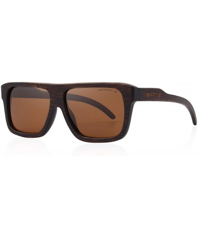 Rectangular Men Wooden Polarized Sunglasses 100% UV Protection vintage Eyewear S5066 - Brown - C318QCR6IC9 $41.33