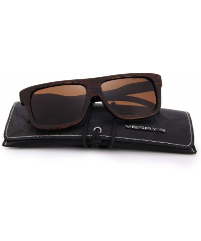 Rectangular Men Wooden Polarized Sunglasses 100% UV Protection vintage Eyewear S5066 - Brown - C318QCR6IC9 $23.46