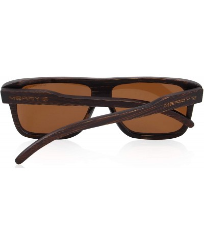 Rectangular Men Wooden Polarized Sunglasses 100% UV Protection vintage Eyewear S5066 - Brown - C318QCR6IC9 $23.46