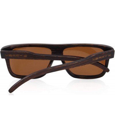 Rectangular Men Wooden Polarized Sunglasses 100% UV Protection vintage Eyewear S5066 - Brown - C318QCR6IC9 $23.46