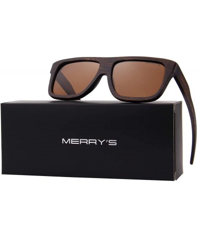 Rectangular Men Wooden Polarized Sunglasses 100% UV Protection vintage Eyewear S5066 - Brown - C318QCR6IC9 $23.46