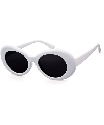 Wayfarer Clout Goggles Retro Vintage Oval Kurt Cobain Inspired Sunglasses Thick Frame Round Lens Glasses - White - C6187K7Y4A...