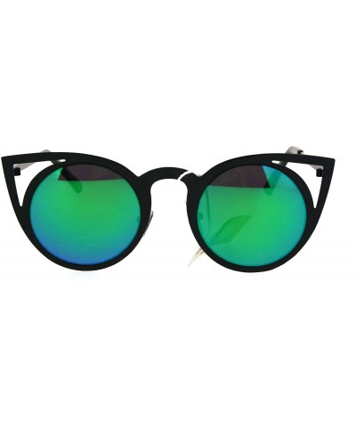 Cat Eye Womens Metal Bat Shape Cat Eye Round Circle Lens Sunglasses - Black Teal - CL17YK9MLL6 $10.89
