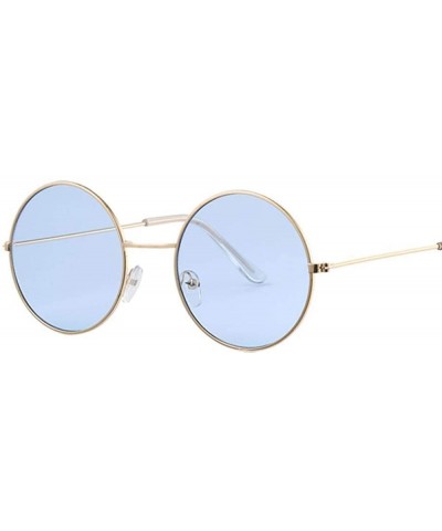 Aviator Fashion Bule Round Sunglasses Women Brand Designer Luxury Sun Glasses Gold Blue - Gold Red - CC18Y4SGSR2 $11.27