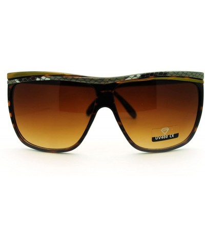 Square Square Flat Top Oversized Sunglasses Women's Fashion Eyewear - Brown - CS11LEWMSFF $12.41