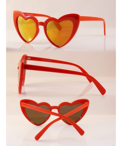Cat Eye Iconic Celebrity Heart Cat-Eye Mirrored Lens Sunglasses A060 - Red/ Red Revo - CD1898TAAS8 $17.83
