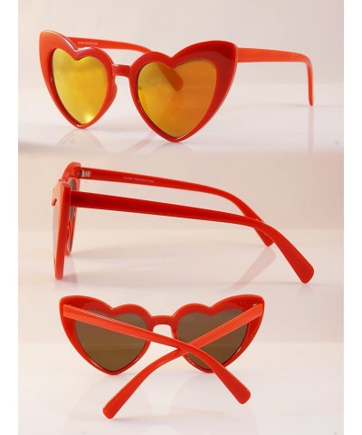 Cat Eye Iconic Celebrity Heart Cat-Eye Mirrored Lens Sunglasses A060 - Red/ Red Revo - CD1898TAAS8 $10.84