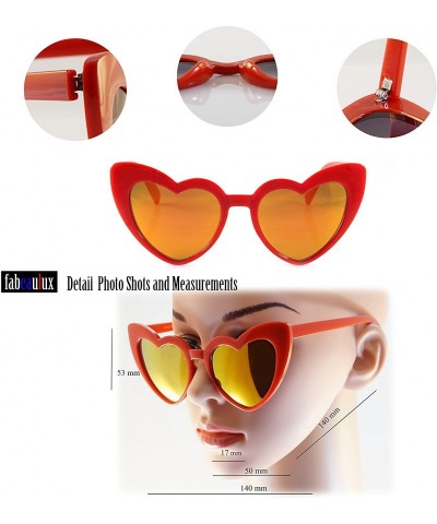 Cat Eye Iconic Celebrity Heart Cat-Eye Mirrored Lens Sunglasses A060 - Red/ Red Revo - CD1898TAAS8 $10.84