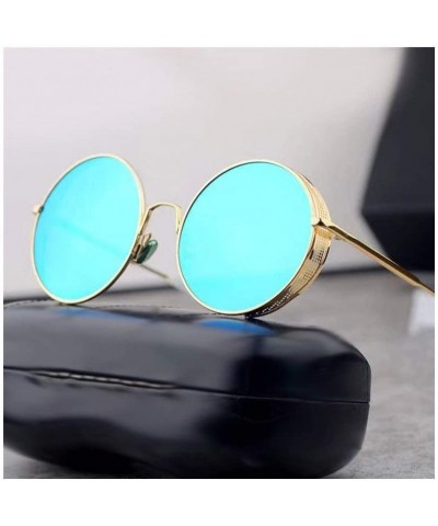 Round Classic Round Metal Sunglasses - Retro Fashion Eyeglasses for Women and Men (Color Gold/Blue) - Gold/Blue - CO1997LQZ62...