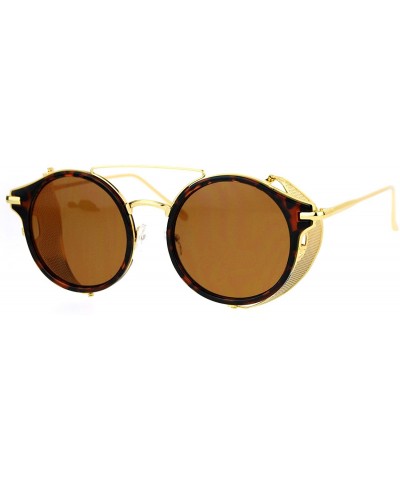 Round Steam Punk Vintage Folding Side Visor Round Pilot Sunglasses - Gold Tortoise - CL12N5SMQ5Q $8.59