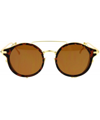 Round Steam Punk Vintage Folding Side Visor Round Pilot Sunglasses - Gold Tortoise - CL12N5SMQ5Q $8.59