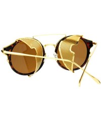 Round Steam Punk Vintage Folding Side Visor Round Pilot Sunglasses - Gold Tortoise - CL12N5SMQ5Q $8.59