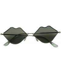 Oval Small Retro Kiss Lip Shaped Sunglasses Slim Metal Wire Frame Flat Lens Womens Cute Chic Fashion Shades - Silver - C8195M...