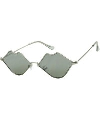 Oval Small Retro Kiss Lip Shaped Sunglasses Slim Metal Wire Frame Flat Lens Womens Cute Chic Fashion Shades - Silver - C8195M...