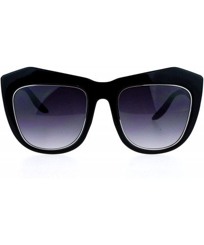 Butterfly Oversize Retro Thick Eyebrow Butterfly Sunglasses - Black Silver - C112D63NKZB $20.00