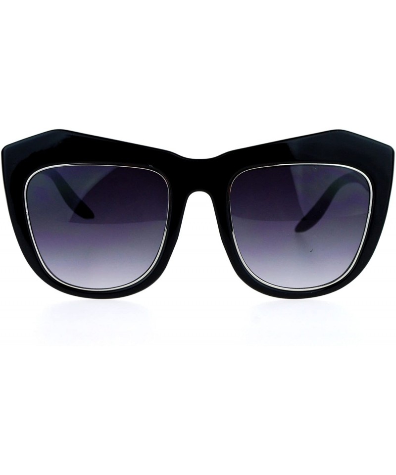 Butterfly Oversize Retro Thick Eyebrow Butterfly Sunglasses - Black Silver - C112D63NKZB $12.37