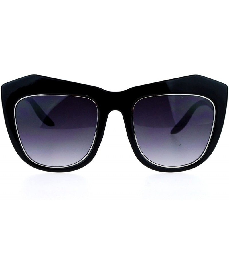 Butterfly Oversize Retro Thick Eyebrow Butterfly Sunglasses - Black Silver - C112D63NKZB $12.37