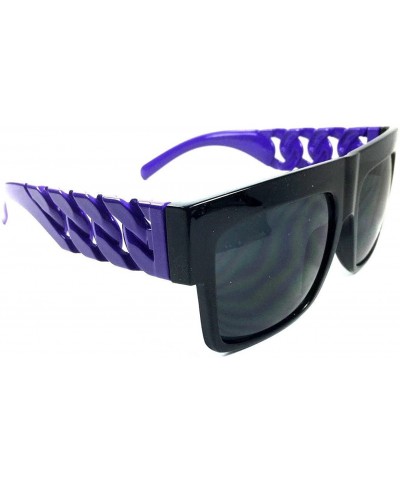 Square Retro Flat Top Oversized Square Chain Arm Sunglasses - Black & Purple Frame - CQ185CGXHGK $17.60