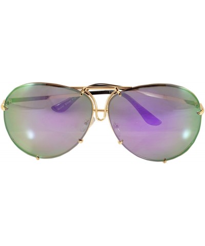 Aviator Retro Rimless Oversize Round Color Tinted Mirrored Sunglasses A031 A032 - Purple Revo - CN186G2EO0I $23.61
