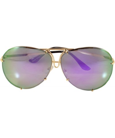 Aviator Retro Rimless Oversize Round Color Tinted Mirrored Sunglasses A031 A032 - Purple Revo - CN186G2EO0I $12.88