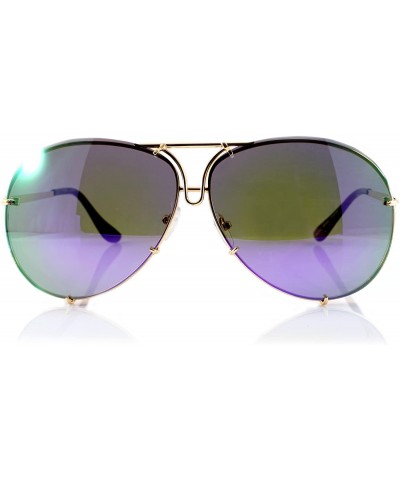 Aviator Retro Rimless Oversize Round Color Tinted Mirrored Sunglasses A031 A032 - Purple Revo - CN186G2EO0I $12.88