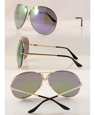 Aviator Retro Rimless Oversize Round Color Tinted Mirrored Sunglasses A031 A032 - Purple Revo - CN186G2EO0I $12.88