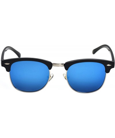 Square Vintage Semi Round Polarized Sunglasses for Men and Women 100% UV Protection Glasses - Blue Lens - C918YE9LN36 $19.62